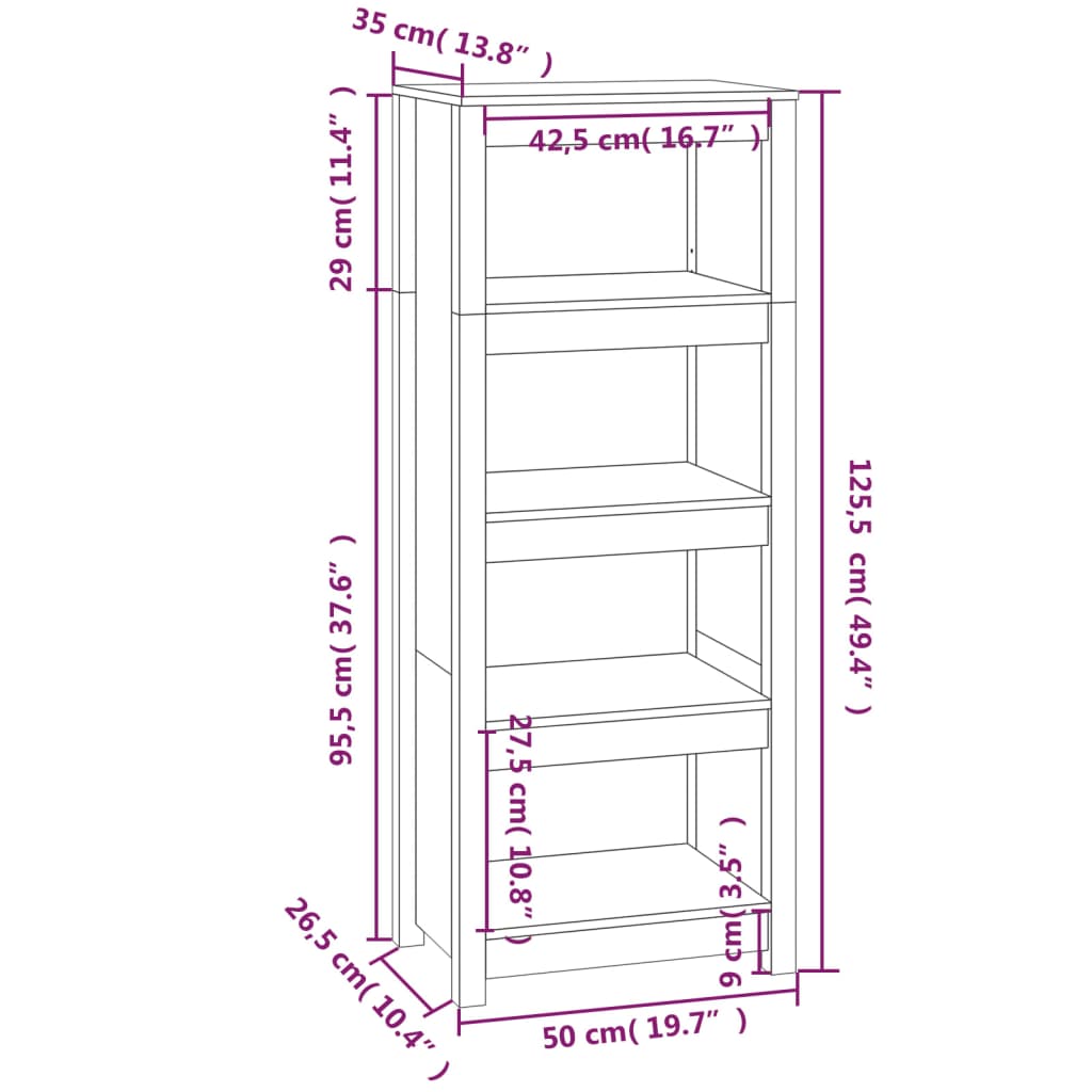 Book Cabinet Black 50x35x125.5 cm Solid Wood Pine