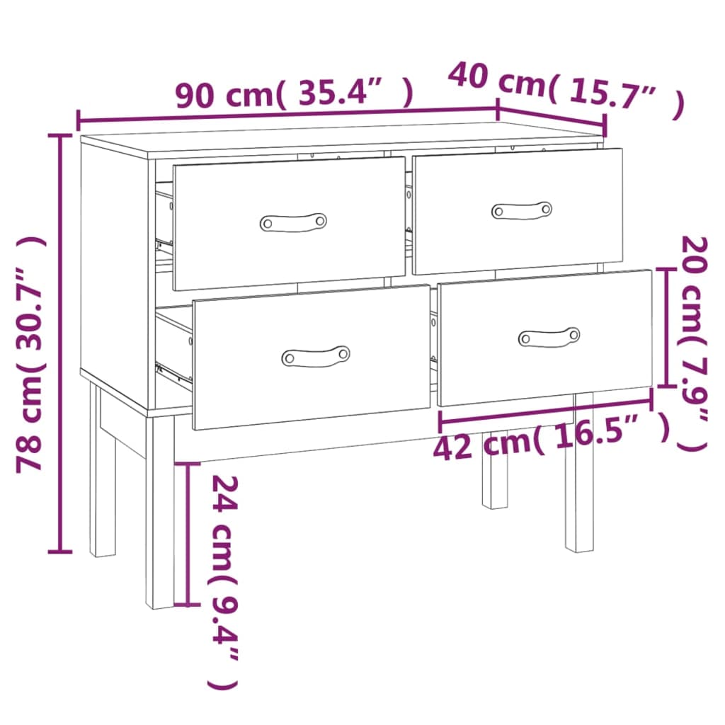 Console Cabinet Grey 90x40x78 cm Solid Wood Pine
