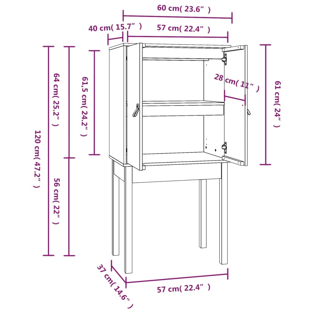 Highboard White 60x40x120 cm Solid Wood Pine