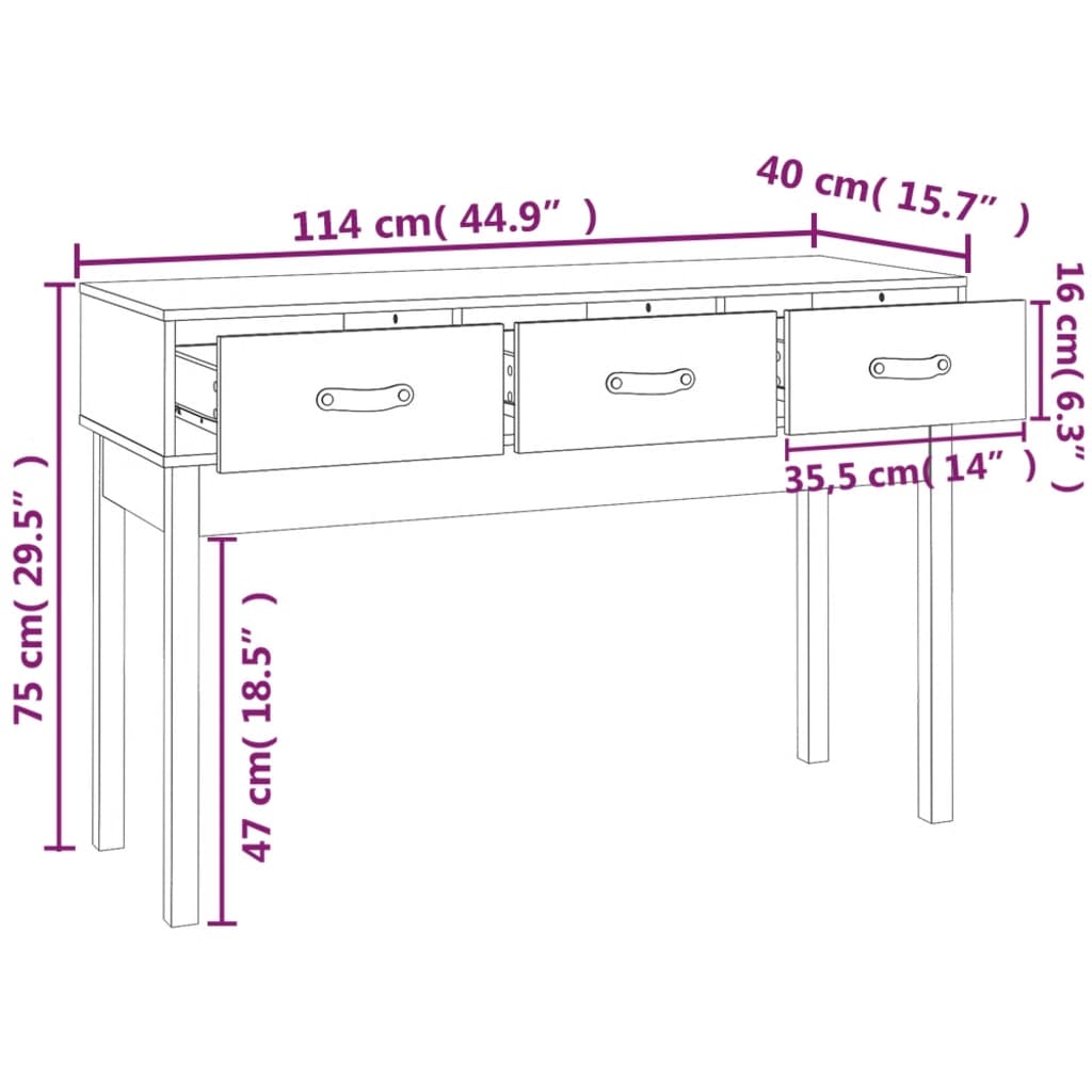 Console Table Grey 114x40x75 cm Solid Wood Pine