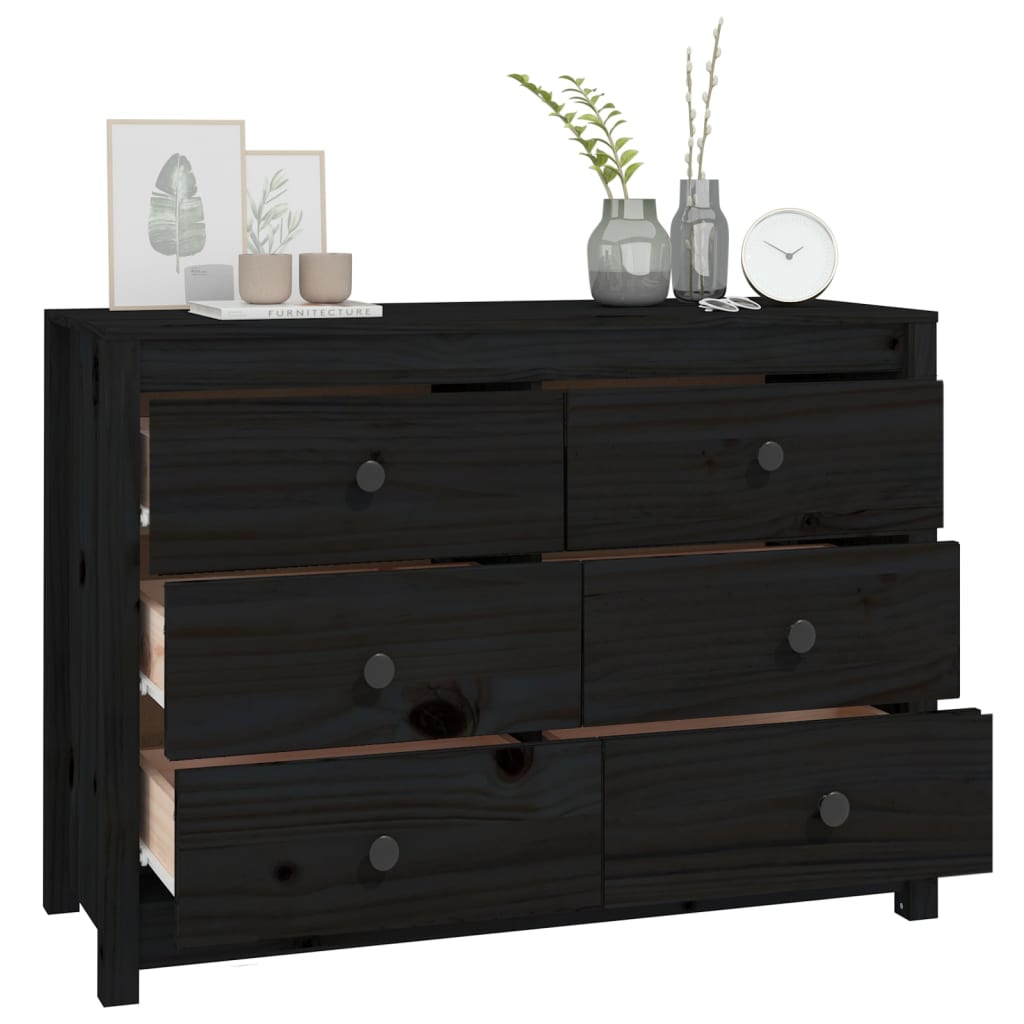 vidaXL Side Cabinet Black 100x40x72 cm Solid Wood Pine