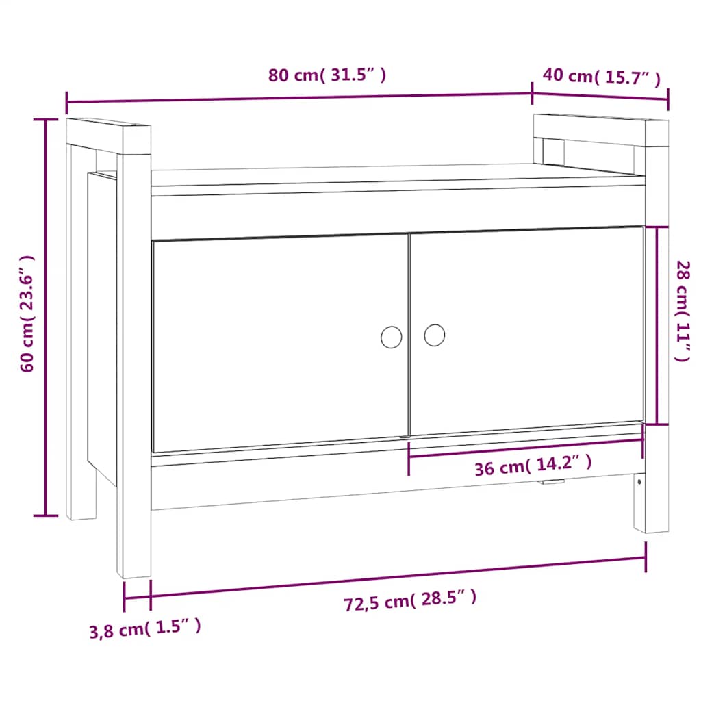 Hall Bench White 80x40x60 cm Solid Wood Pine
