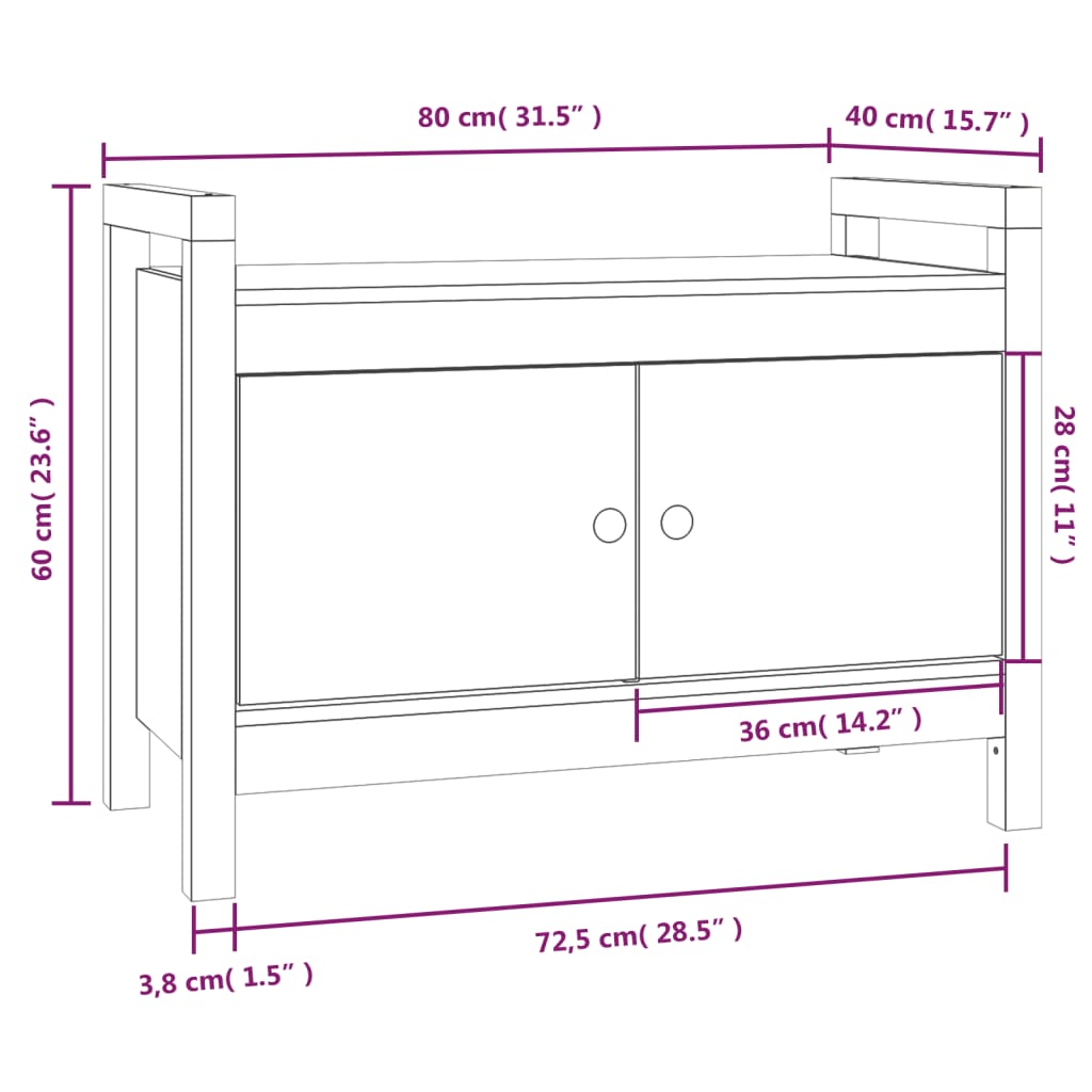 Hall Bench Honey Brown 80x40x60 cm Solid Wood Pine