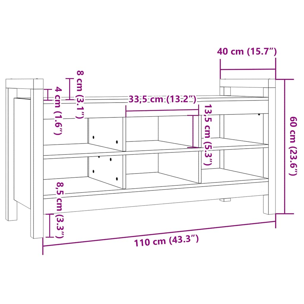 Hall Bench 110x40x60 cm Solid Wood Pine