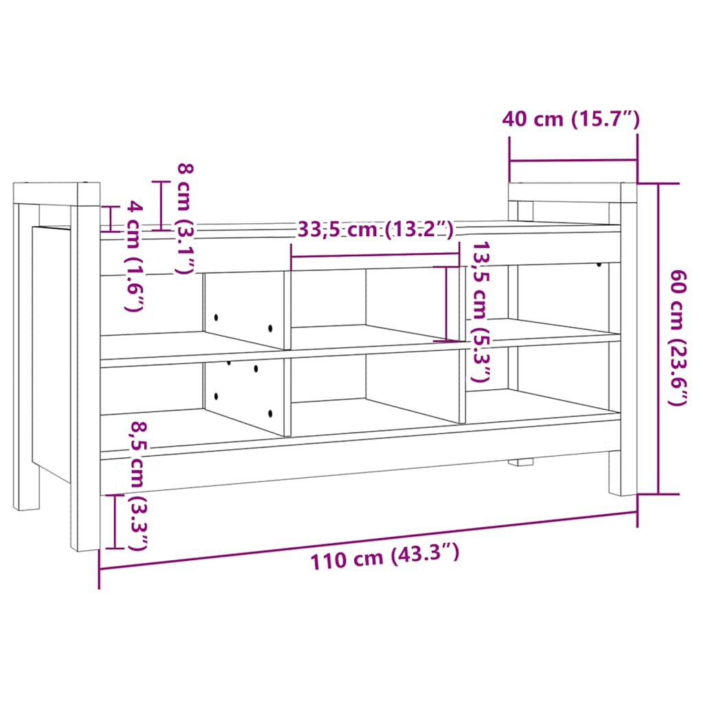 Hall Bench Grey 110x40x60 cm Solid Wood Pine