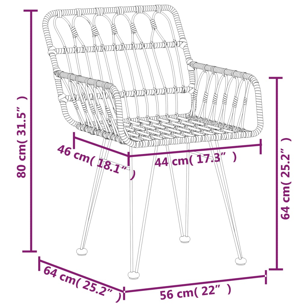 vidaXL Garden Chairs 2 pcs with Armrest 56x64x80 cm PE Rattan