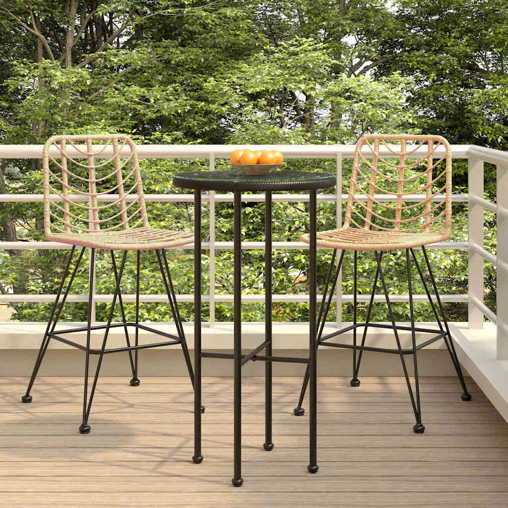 Bar Stool | Set of 2 | Black | Steel, polyethylene rattan | Standard