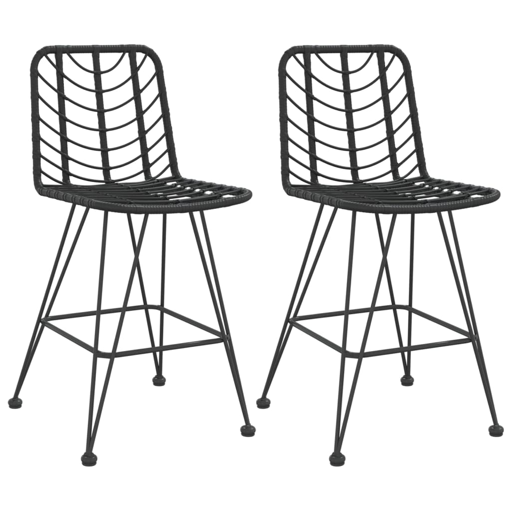 Bar Stool | Set of 2 | Black | PE Rattan and Steel | Regular | Footrest