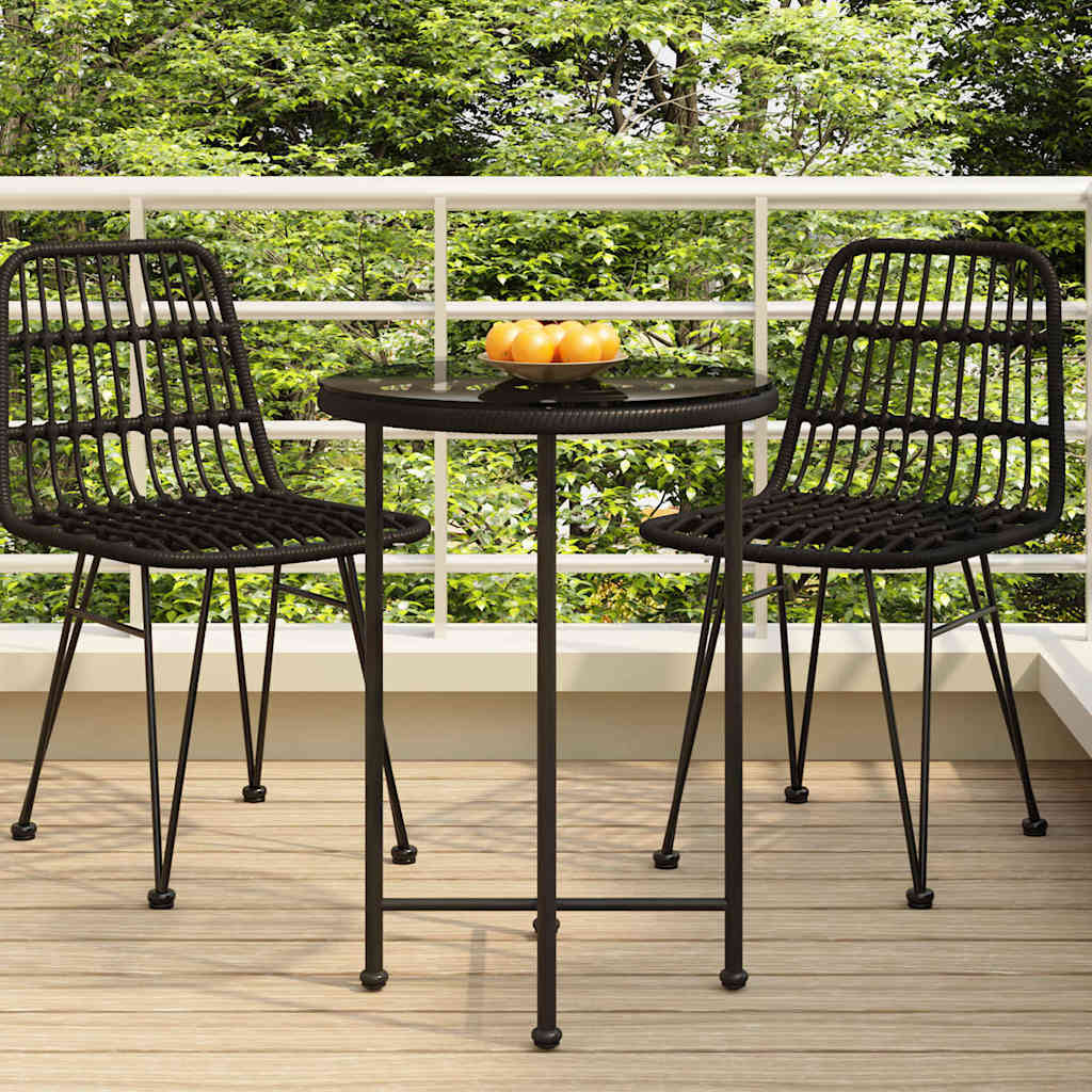 Dining Table Black Ø55 cm Tempered Glass and Steel