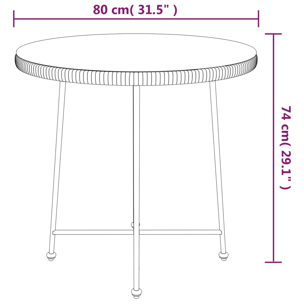 vidaXL Dining Table Black Ø80 cm Tempered Glass and Steel