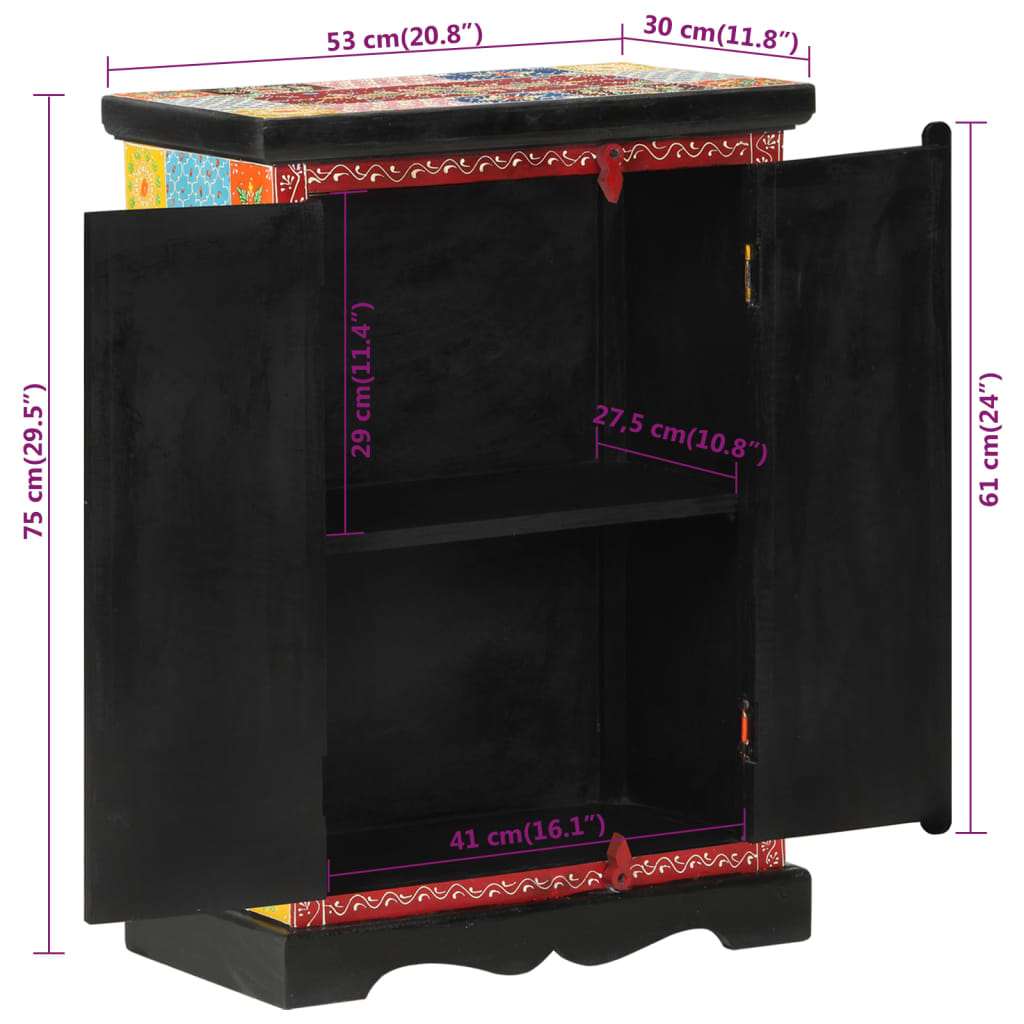 Hand Painted Sideboard with Doors 53x30x75 cm Solid Wood Mango