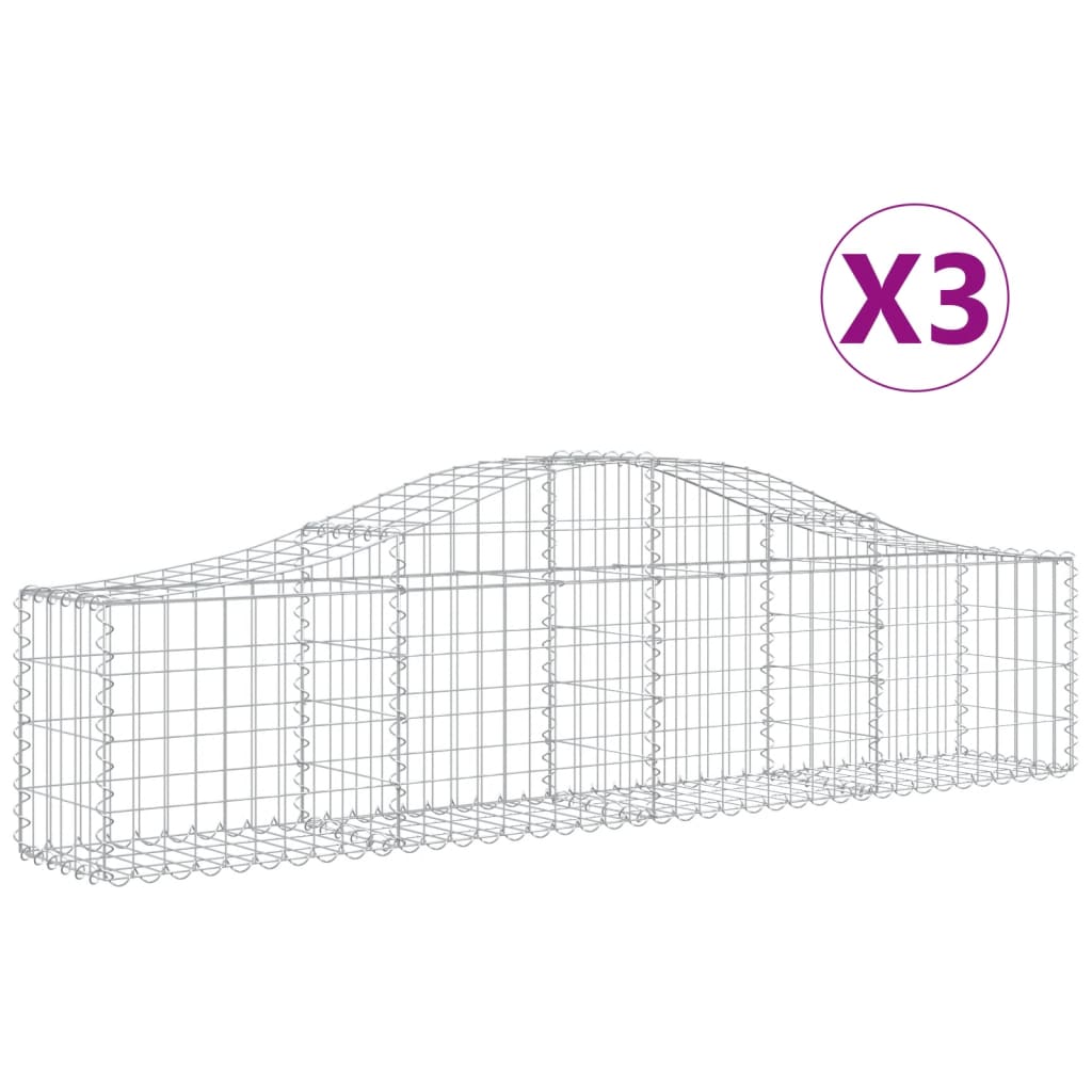 vidaXL Arched Gabion Baskets 3 pcs 200x30x40/60 cm Galvanised Iron