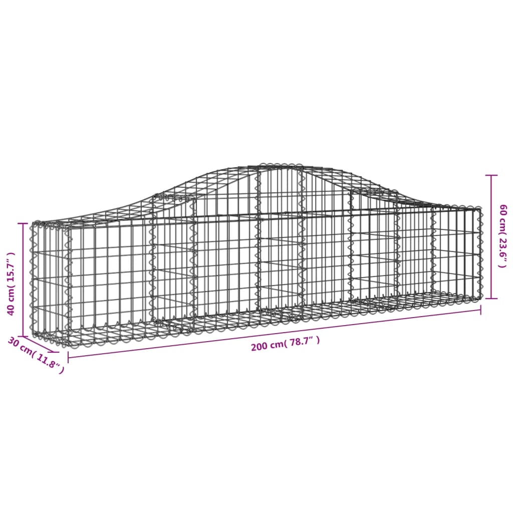 vidaXL Arched Gabion Baskets 3 pcs 200x30x40/60 cm Galvanised Iron