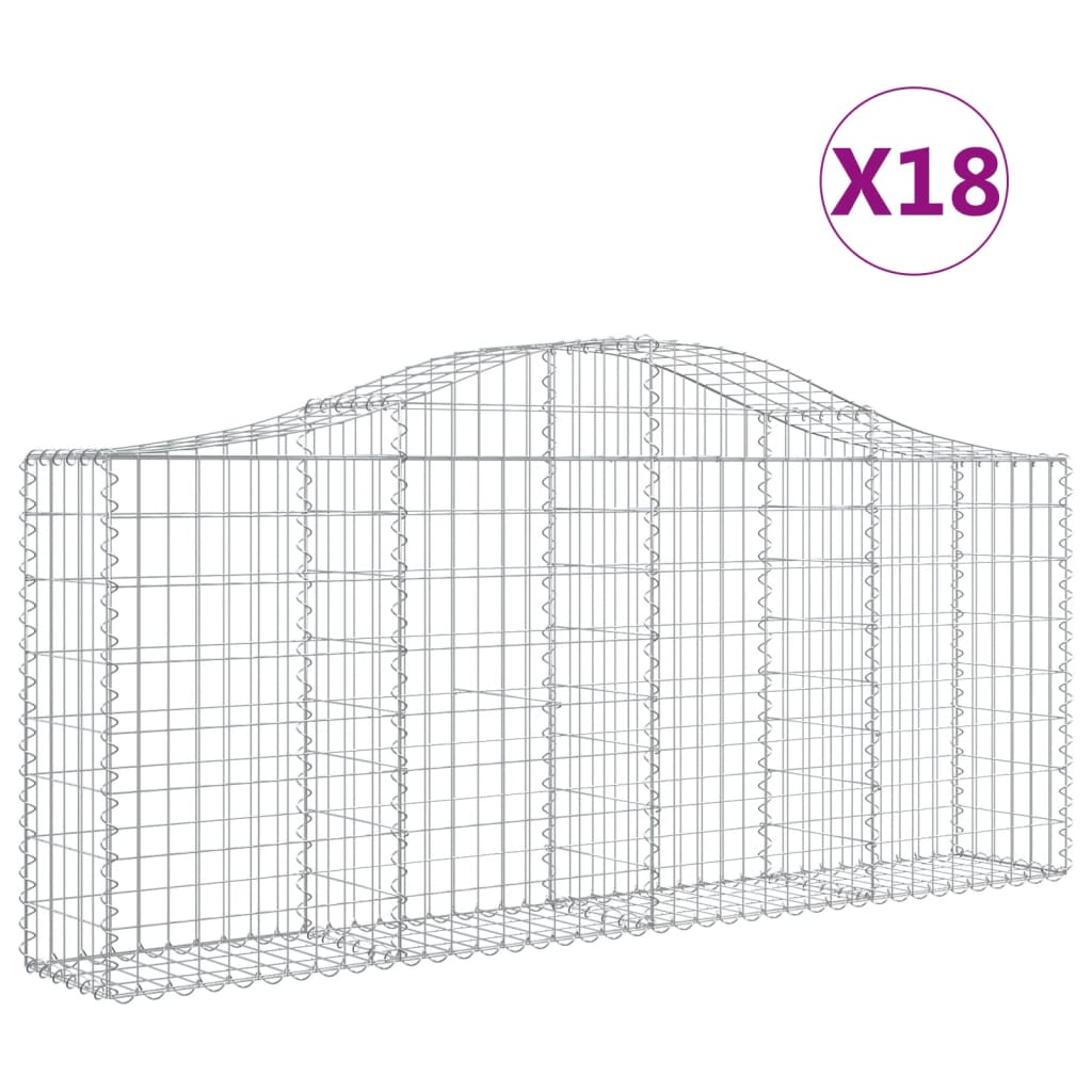 vidaXL Arched Gabion Baskets 18 pcs 200x30x80/100 cm Galvanised Iron