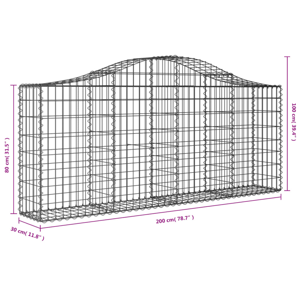 vidaXL Arched Gabion Baskets 18 pcs 200x30x80/100 cm Galvanised Iron