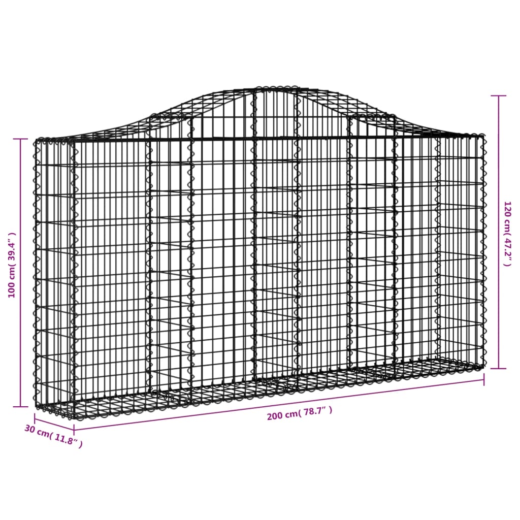 vidaXL Arched Gabion Baskets 8 pcs 200x30x100/120 cm Galvanised Iron