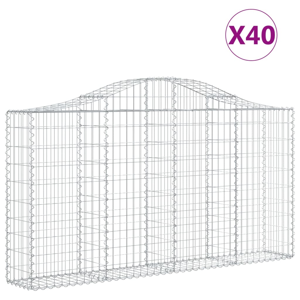 vidaXL Arched Gabion Baskets 40 pcs 200x30x100/120 cm Galvanised Iron
