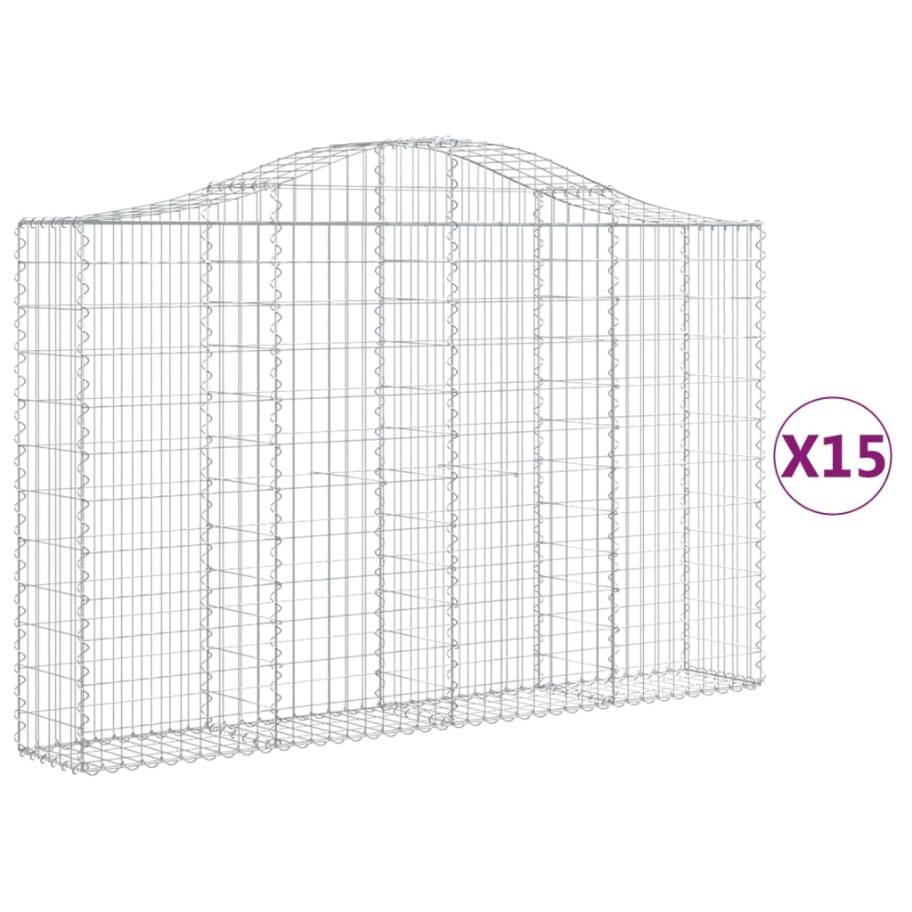 vidaXL Arched Gabion Baskets 15 pcs 200x30x120/140 cm Galvanised Iron