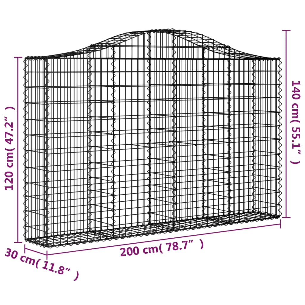 vidaXL Arched Gabion Baskets 15 pcs 200x30x120/140 cm Galvanised Iron