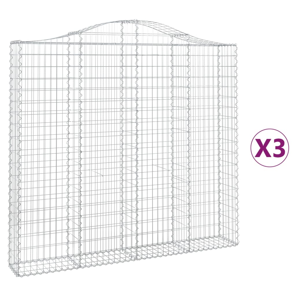 vidaXL Arched Gabion Baskets 3 pcs 200x30x180/200 cm Galvanised Iron