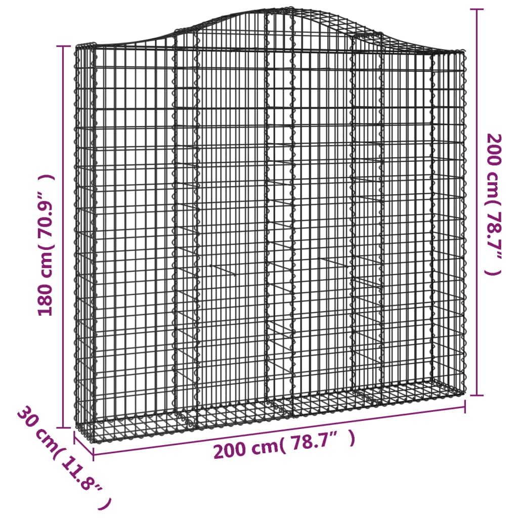 vidaXL Arched Gabion Baskets 4 pcs 200x30x180/200 cm Galvanised Iron