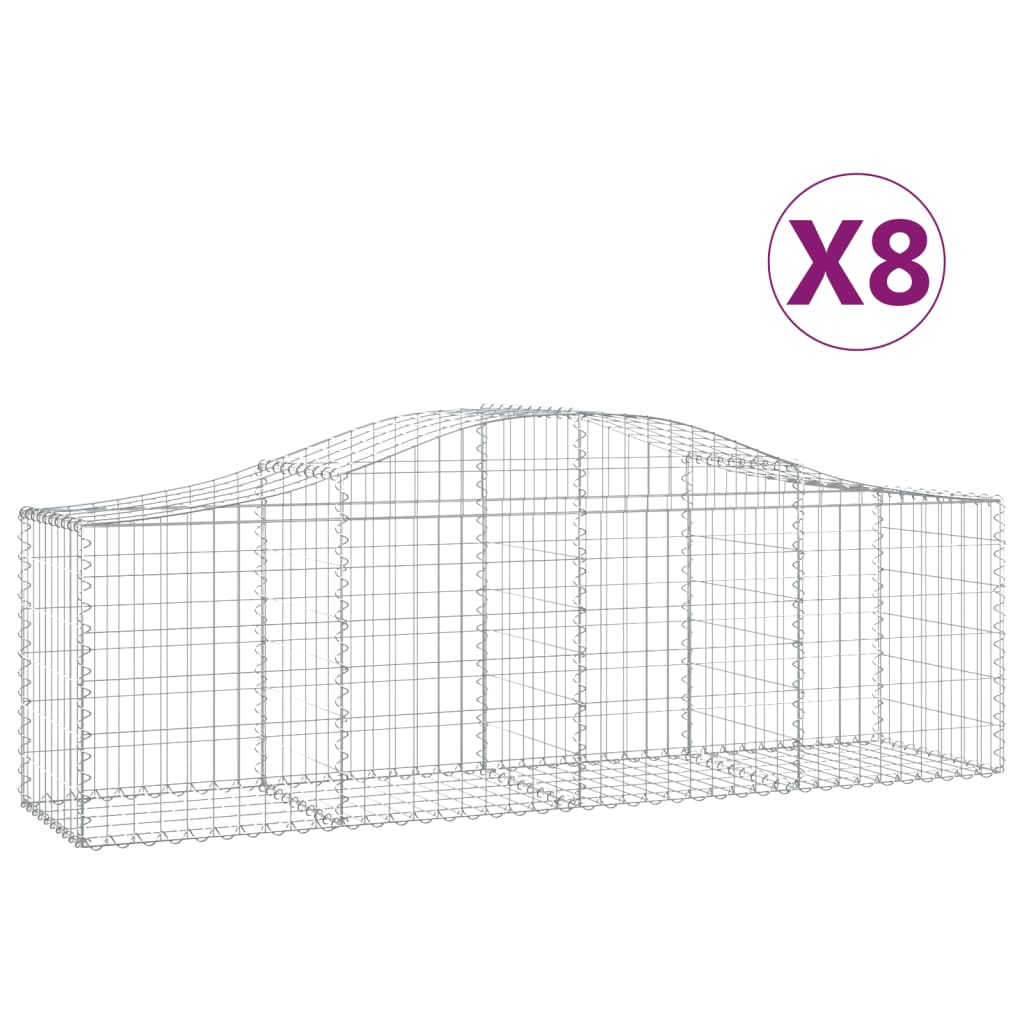 vidaXL Arched Gabion Baskets 8 pcs 200x50x60/80 cm Galvanised Iron