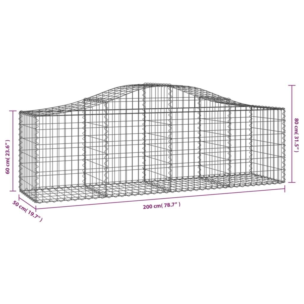 vidaXL Arched Gabion Baskets 8 pcs 200x50x60/80 cm Galvanised Iron