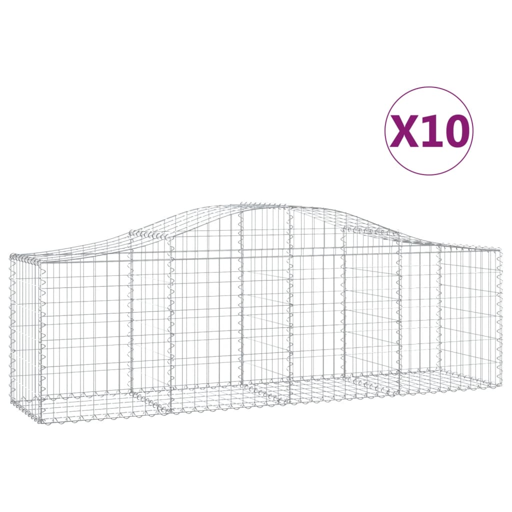 vidaXL Arched Gabion Baskets 10 pcs 200x50x60/80 cm Galvanised Iron