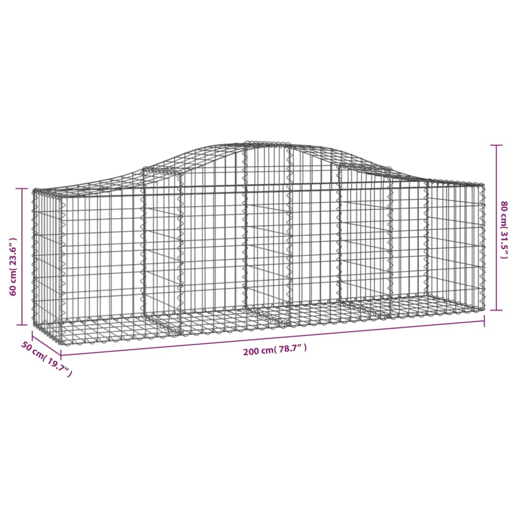 vidaXL Arched Gabion Baskets 20 pcs 200x50x60/80 cm Galvanised Iron