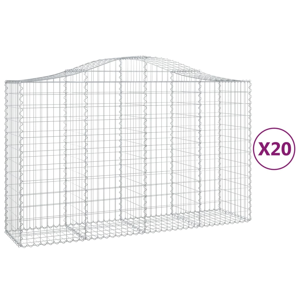 vidaXL Arched Gabion Baskets 20 pcs 200x50x120/140 cm Galvanised Iron