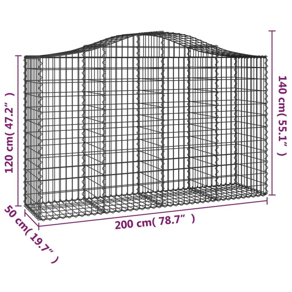 vidaXL Arched Gabion Baskets 20 pcs 200x50x120/140 cm Galvanised Iron