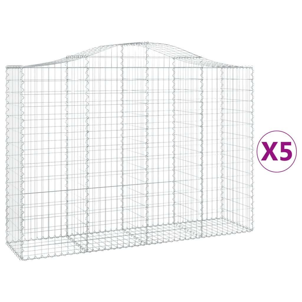 vidaXL Arched Gabion Baskets 5 pcs 200x50x140/160 cm Galvanised Iron