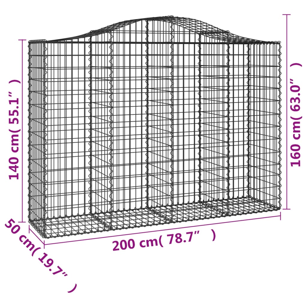 vidaXL Arched Gabion Baskets 5 pcs 200x50x140/160 cm Galvanised Iron