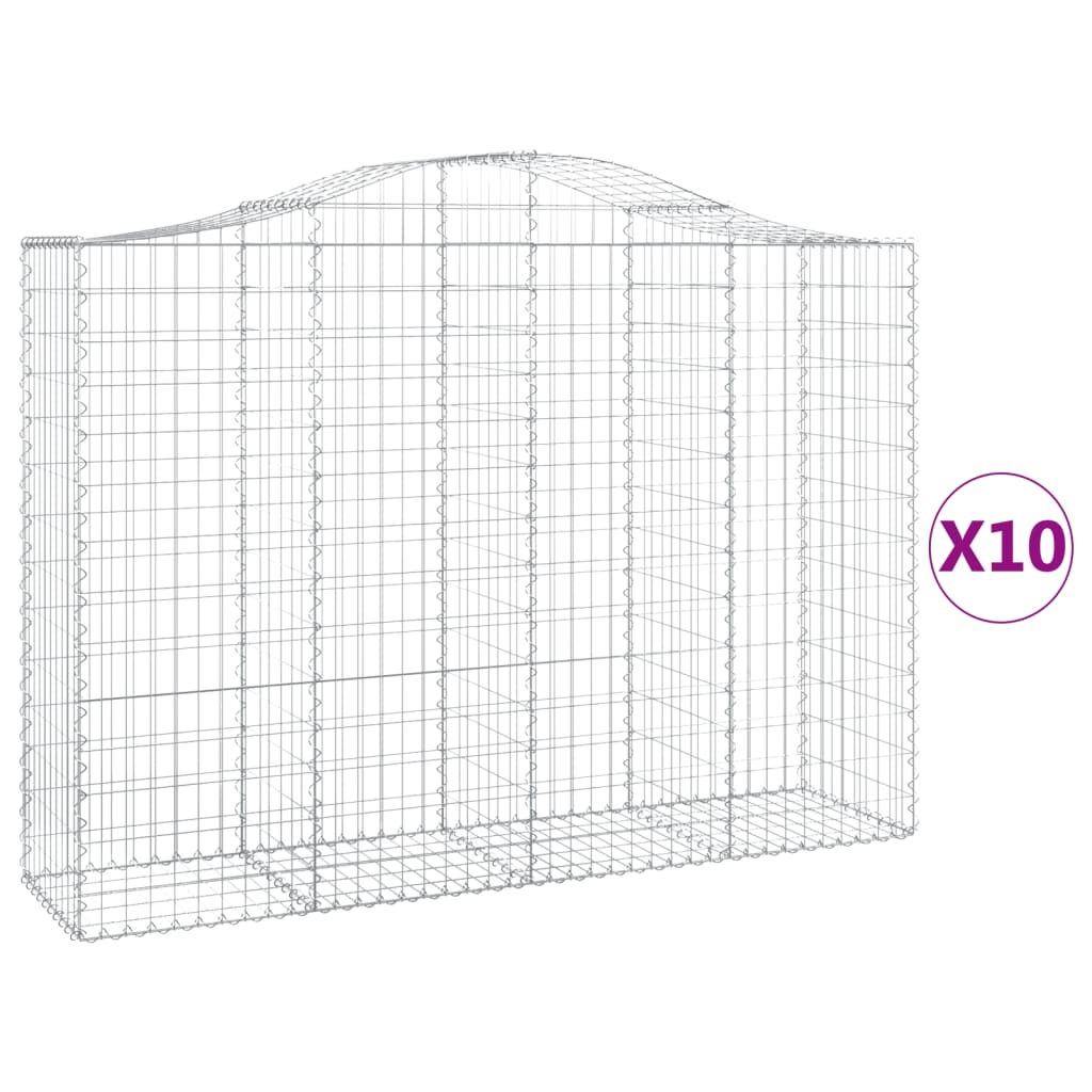 vidaXL Arched Gabion Baskets 10 pcs 200x50x140/160 cm Galvanised Iron