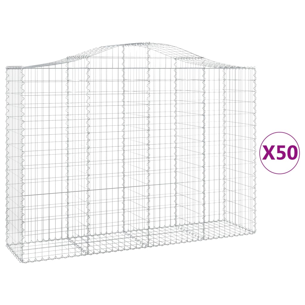 vidaXL Arched Gabion Baskets 50 pcs 200x50x140/160 cm Galvanised Iron