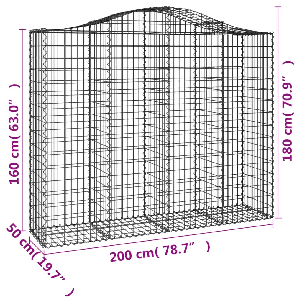 vidaXL Arched Gabion Baskets 13 pcs 200x50x160/180 cm Galvanised Iron