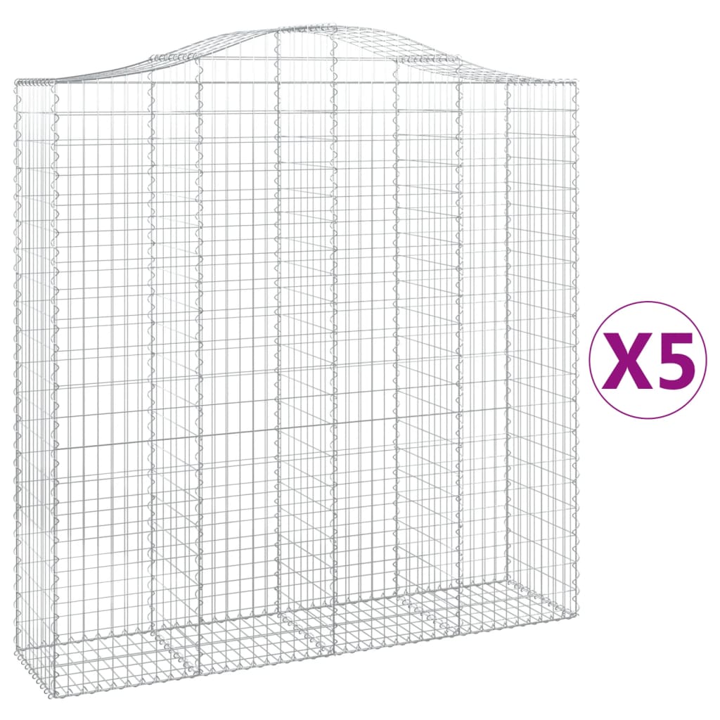 vidaXL Arched Gabion Baskets 5 pcs 200x50x200/220 cm Galvanised Iron