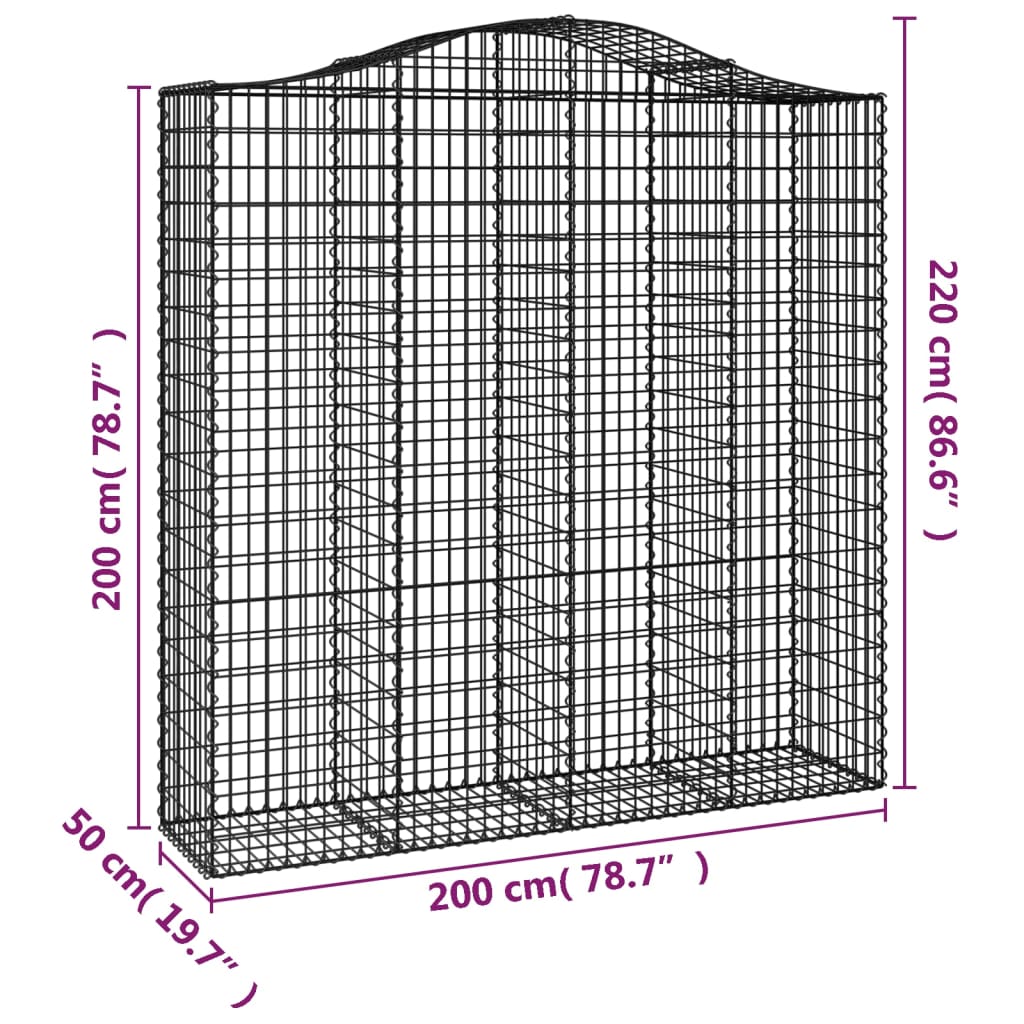 vidaXL Arched Gabion Baskets 5 pcs 200x50x200/220 cm Galvanised Iron