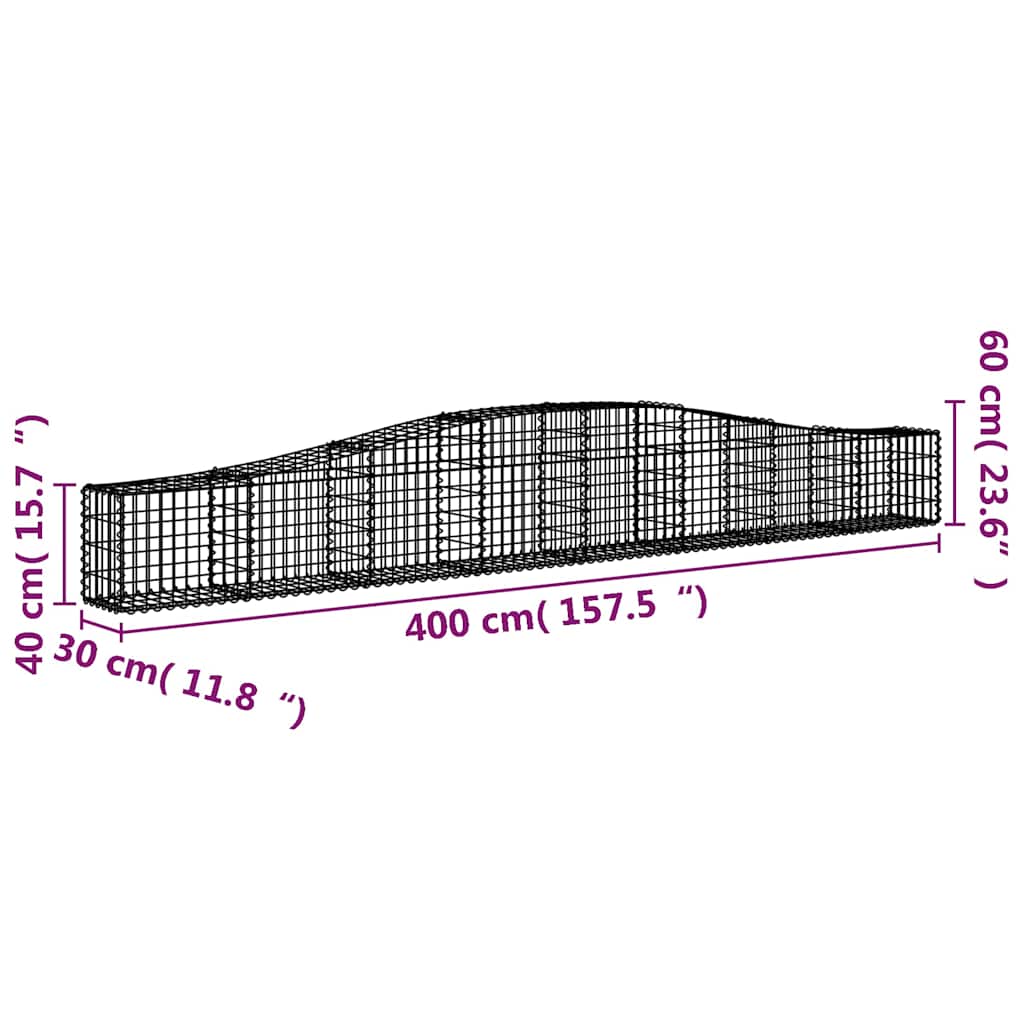 Arched Gabion Baskets 9 pcs 400x30x40/60 cm Galvanised Iron