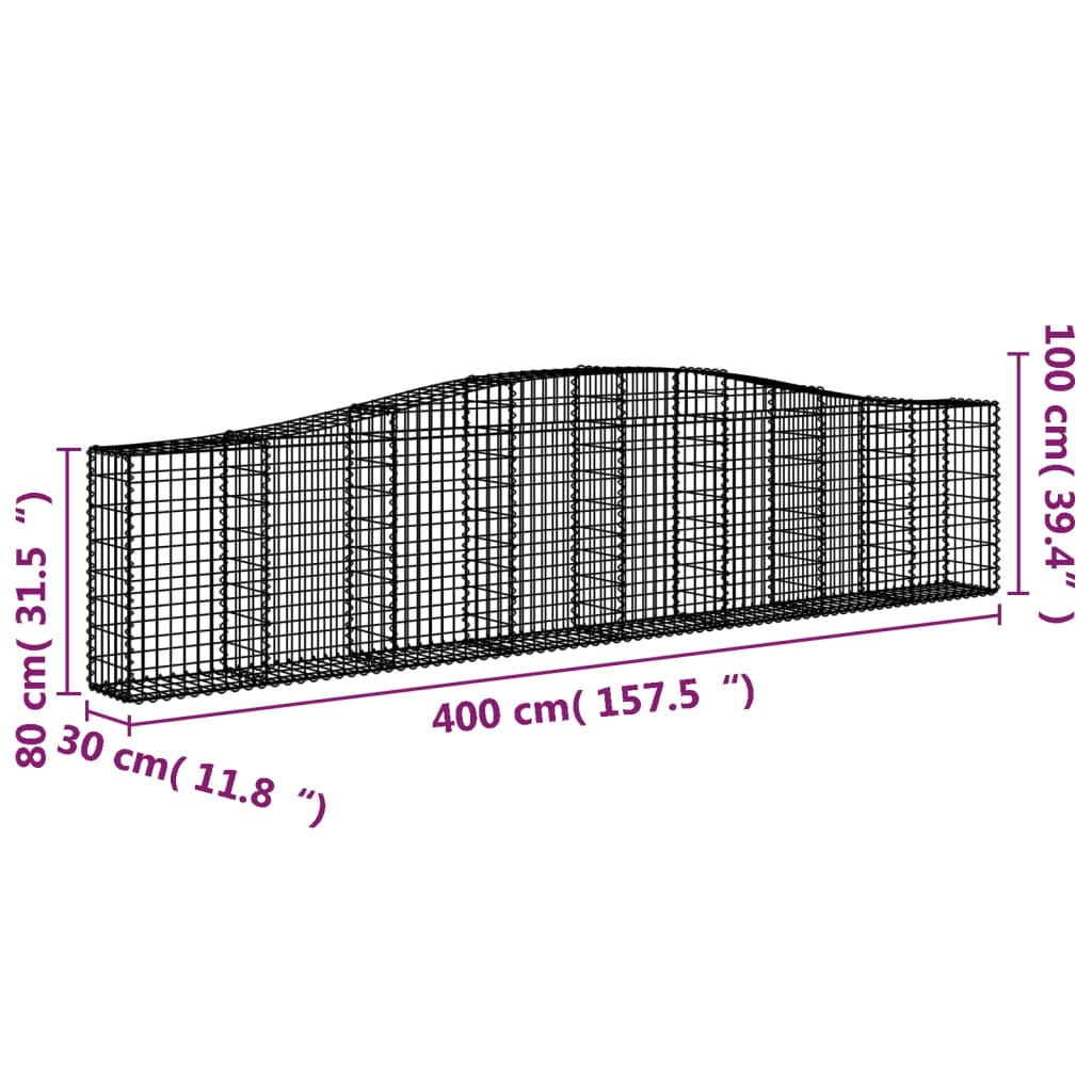 vidaXL Arched Gabion Baskets 5 pcs 400x30x80/100 cm Galvanised Iron