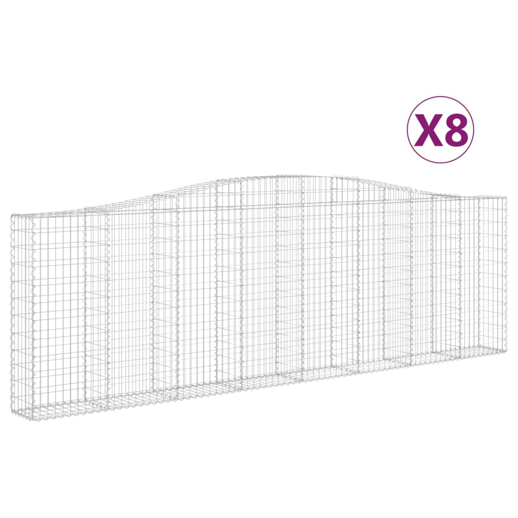 vidaXL Arched Gabion Baskets 8 pcs 400x30x120/140 cm Galvanised Iron