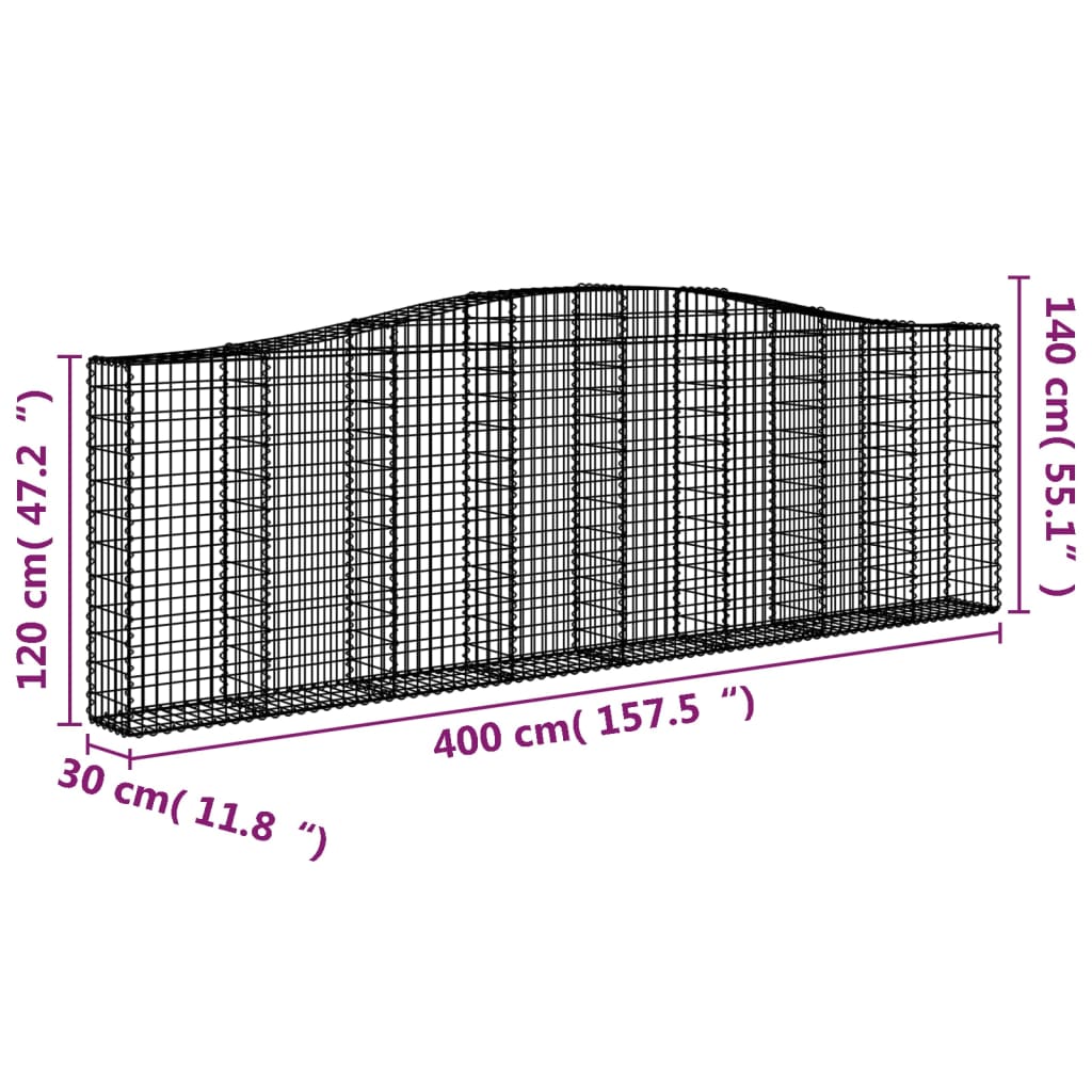 vidaXL Arched Gabion Baskets 8 pcs 400x30x120/140 cm Galvanised Iron