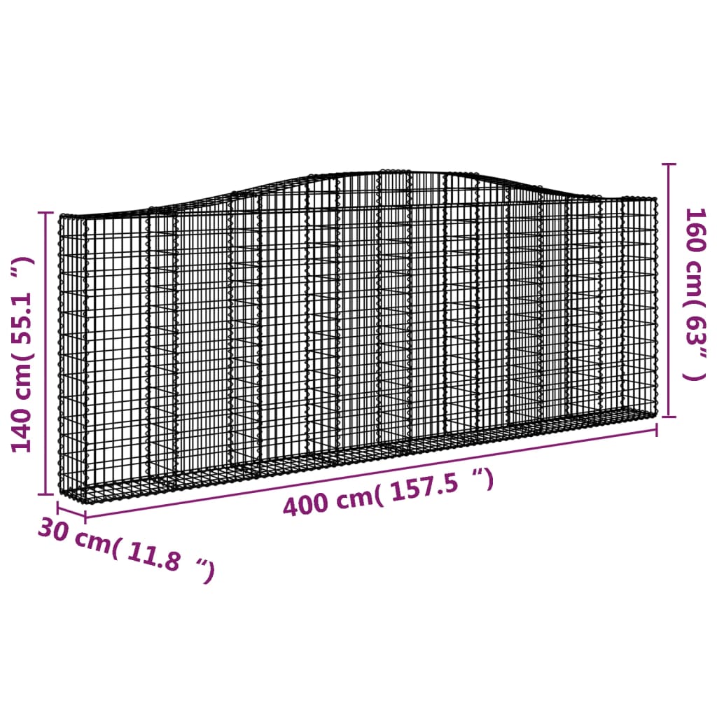 vidaXL Arched Gabion Baskets 4 pcs 400x30x140/160 cm Galvanised Iron