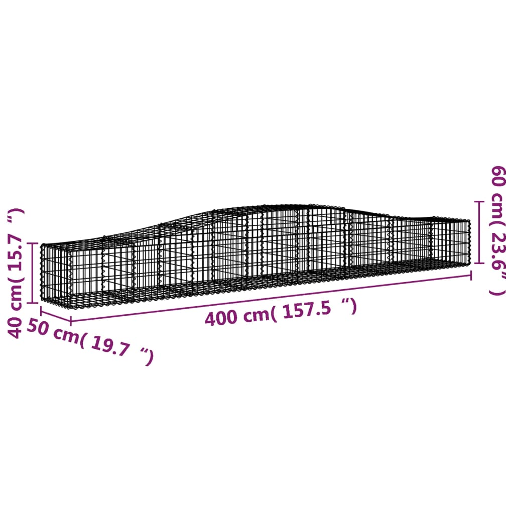 vidaXL Arched Gabion Baskets 6 pcs 400x50x40/60 cm Galvanised Iron