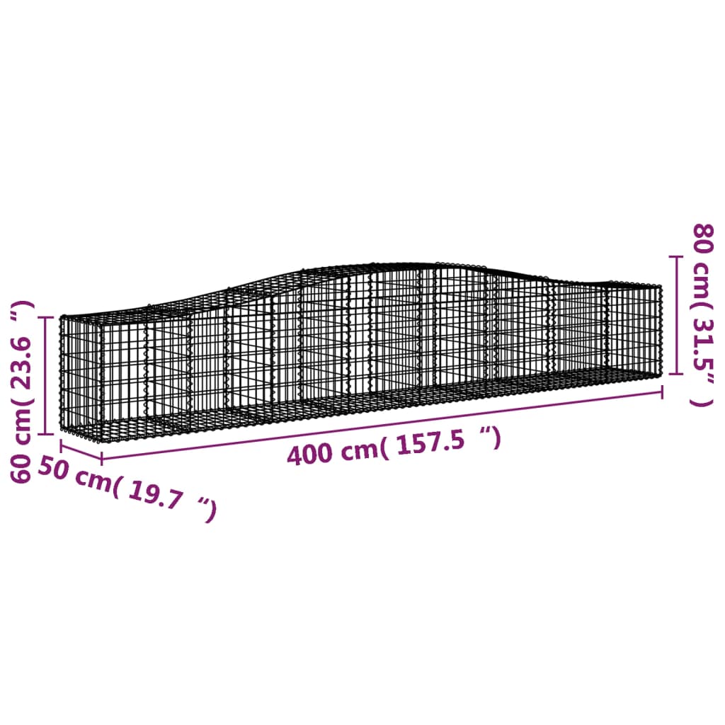 vidaXL Arched Gabion Baskets 25 pcs 400x50x60/80 cm Galvanised Iron