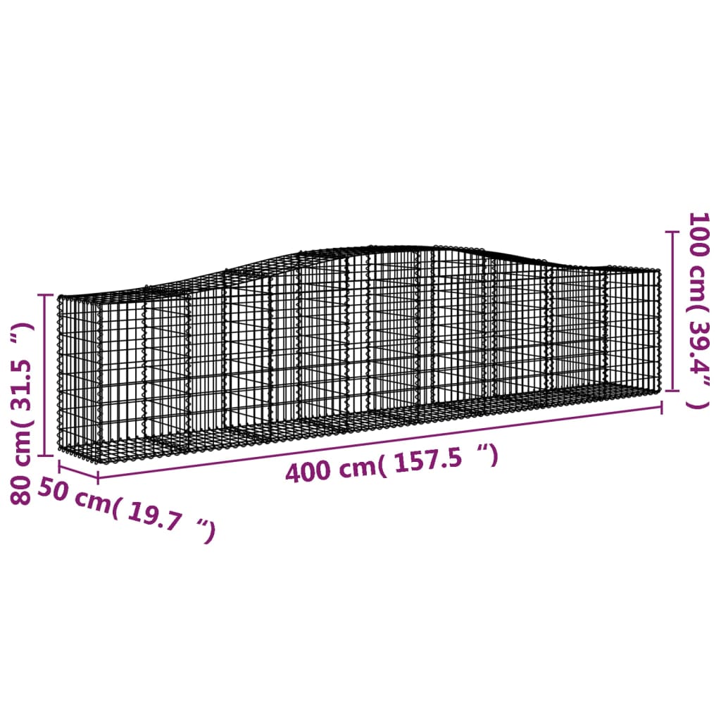 vidaXL Arched Gabion Baskets 6 pcs 400x50x80/100 cm Galvanised Iron