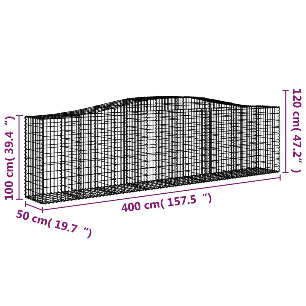 vidaXL Arched Gabion Baskets 10 pcs 400x50x100/120 cm Galvanised Iron