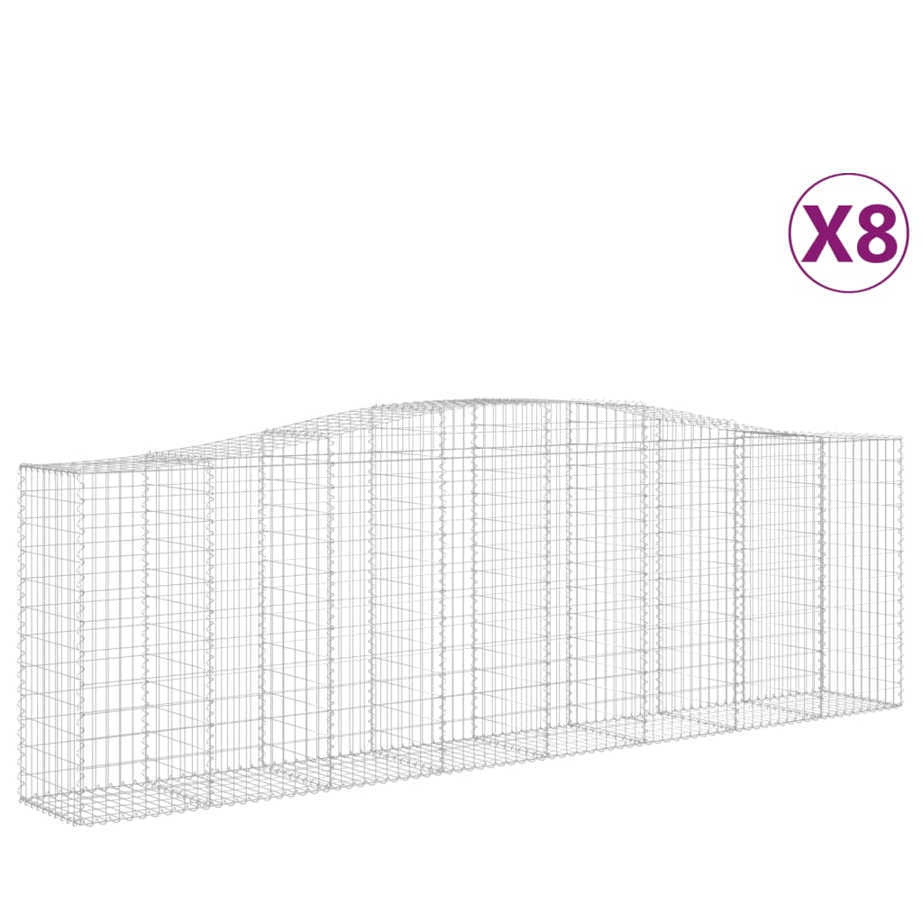 vidaXL Arched Gabion Baskets 8 pcs 400x50x120/140 cm Galvanised Iron