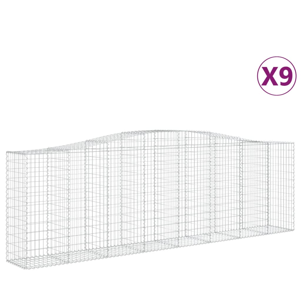 vidaXL Arched Gabion Baskets 9 pcs 400x50x120/140 cm Galvanised Iron