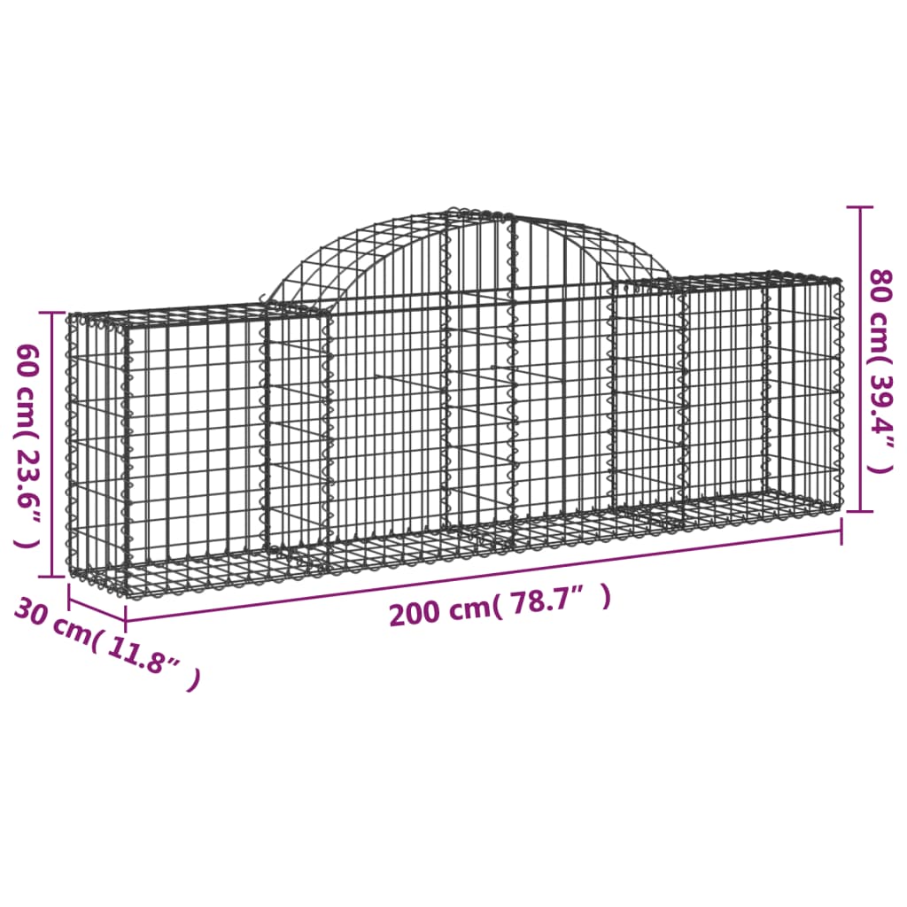 vidaXL Arched Gabion Baskets 11 pcs 200x30x60/80 cm Galvanised Iron